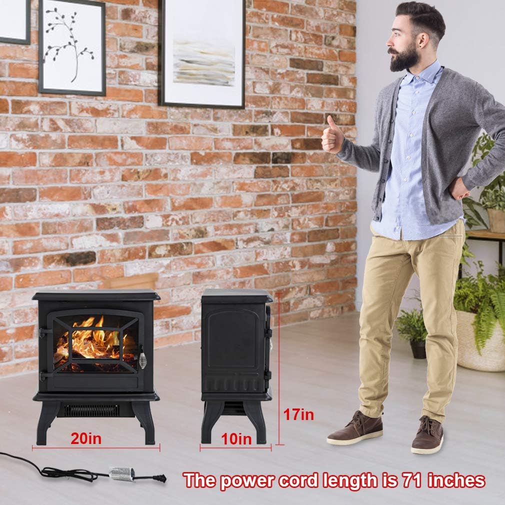 Electric Fireplace Heater 20" Freestanding Fireplace Stove Portable Space Heater with Thermostat for Home Office Realistic Log Flame Effect 1500W CSA Approved Safety 20" Wx17 Hx10 D,Black Pack of 2