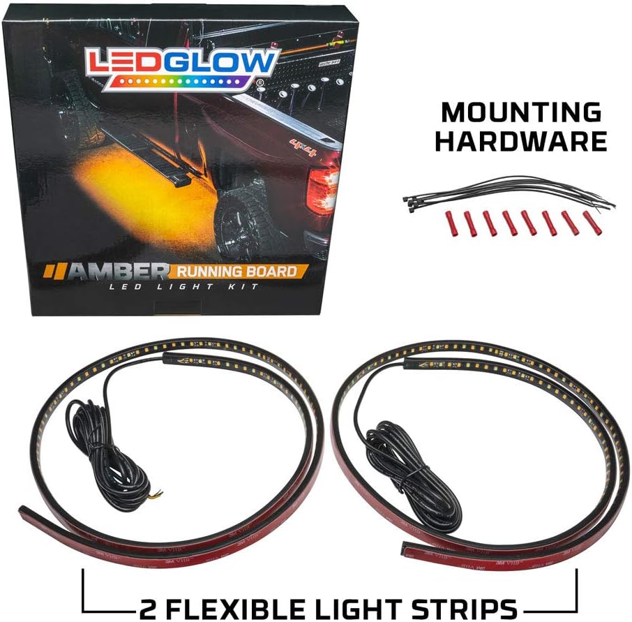 LEDGlow 52 Truck LED Running Board Light Amber Side Marker Kit with White Courtesy Lights for Regular & Straight Cab Trucks - Multi-Function Lighting - Flexible Waterproof Strips