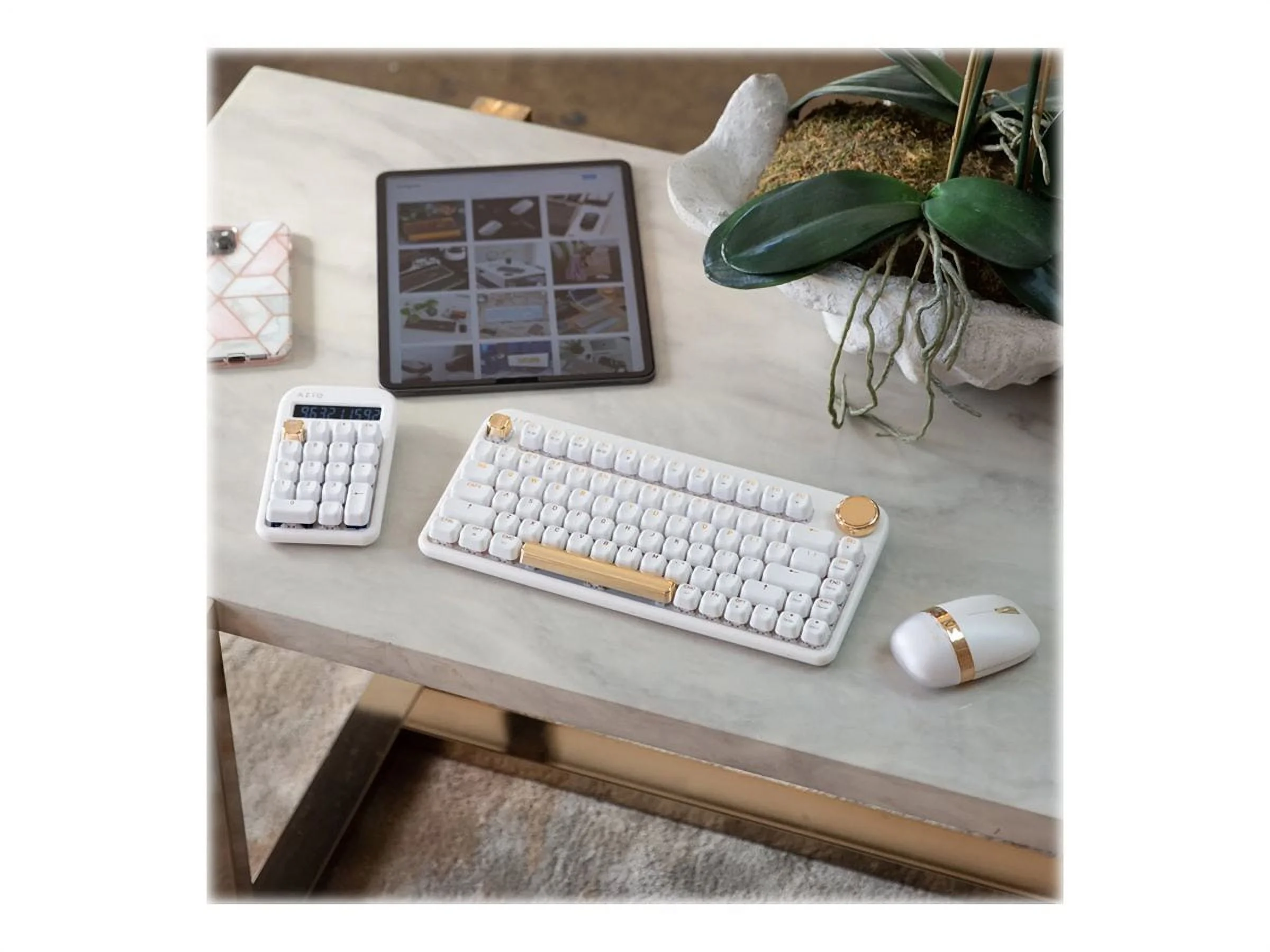 Azio IZO - Keyboard - backlit - wireless - USB-C, Bluetooth 5.0 - QWERTY - US - key switch: Gateron Blue - blossom white