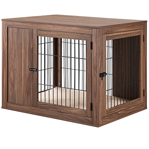 unipaws Furniture Style Dog Crate for Small Dogs, Cats, Min Pigs, Rabbit, Indoor Aesthetic Puppy Kennel, Modern Decorative Wood Wire Pet House Dog Cage, Pretty Cute End Side Table Nightstand, Grey