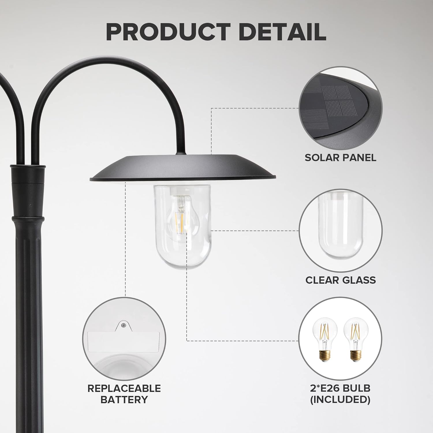 LUTEC Solar Lamp Post Light Outdoor, Dusk to Dawn Solar Post Light, Waterproof Vintage Street Light for Backyard, Garden, Patio, Pathway (Bulbs Included)