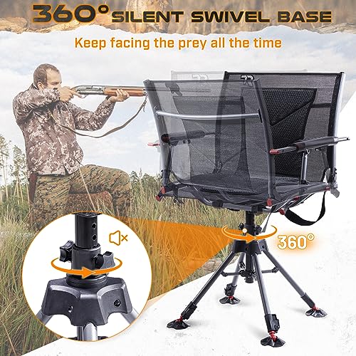TR 360 Degree Swivel Hunting Chair,400 lbs Capacity Silent Hunting Blind Chair,4 Legs Height Adjustable,Comfortable Padded Seat,Portable Ground Hunting Chair for Deer Dove Hunting