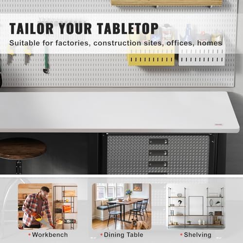 VEVOR Table Top 55" x 28" x 1", Universal Solid One-Piece Particle Board Desk Top for Sit and Stand, Height Adjustable Desk Frame, Rectangular Countertop for Home and Office, White