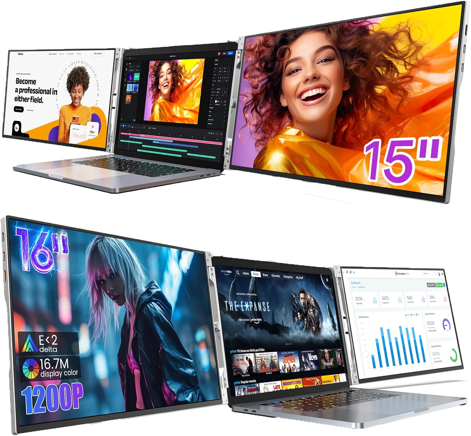 L LIMINK LK15 Portable Triple Monitor for 13-16 Inch Laptop LK16 Portable Triple Monitor for 15-17.3 Inch Laptop