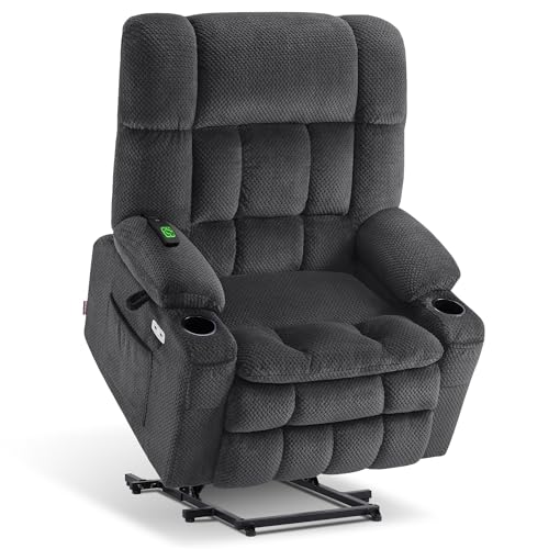 MCombo Dual Motor Power Lift Recliner Chair with Massage and Heat for Elderly People, Infinite Position, USB Ports, Cup Holders, Fabric 7890 (Medium-Regular, Burgundy)