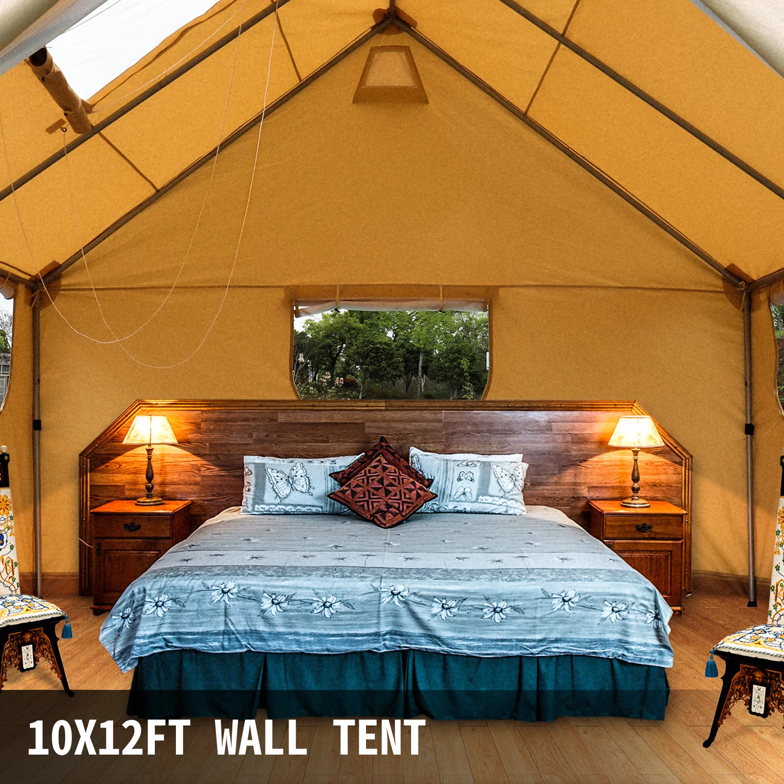 VEVOR Canvas Wall Tent 10x12ft, Wall Tent with PVC Storm Flap, Large Canvas Wall Tent Waterproof, Camping Canvas Tents with Stove Hole for 6-8 People Outdoor Camping Hiking Party Hunting