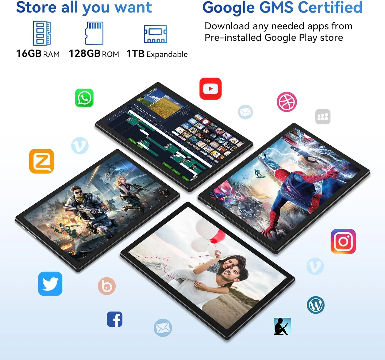 Tablet Android 13 Tablet,10 Inch Android Tablet with Keyboard,5G WiFi Tablet,128GB ROM+16GB RAM (8+8Virtual) +1TB TF Expand,Octa-Core Processor,13MP+8MP Camera,Bluetooth,GPS, FHD Display,2 In 1 Tablet