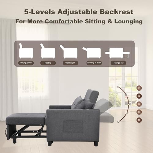 Sofa Bed Sleeper Sofa Couch with Pullout Bed 3-in-1 Sofa Bed Chair Convertible Sleeper Chair Bed Adjust Backrest Into a Sofa Foldable Bed Modern Chair Bed Sleeper for Adults, Deep Blue