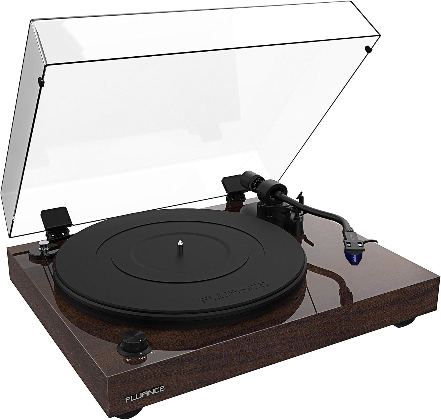 Fluance RT84 Reference High Fidelity Vinyl Turntable Record Player with Ortofon 2M Blue Cartridge, Speed Control Motor, Solid Wood Plinth, Vibration Isolation Feet - Piano Black