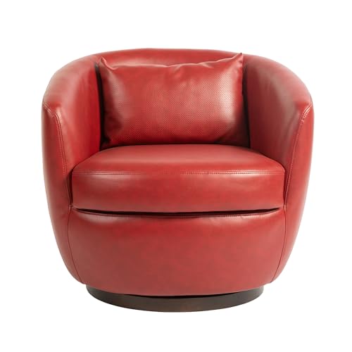 360° Swivel Barrel Chair with Hidden Storage, Modern Upholstered PU Leather Swivel Accent Chair with Pillow, Comfy Single Armchair for Living Room Bedroom, Light Beige