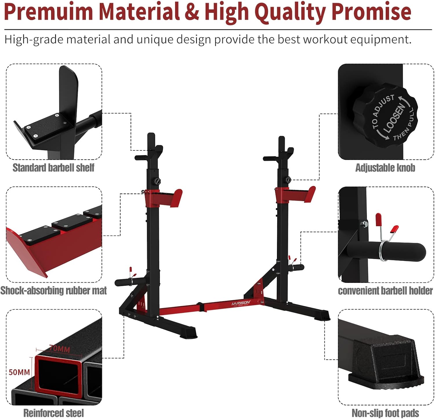HARISON Squat Rack Adjustable Power Rack Heay Duty Bench Press Rack Stand Stable Dip Bar Station for Home Gym(HR-30812)