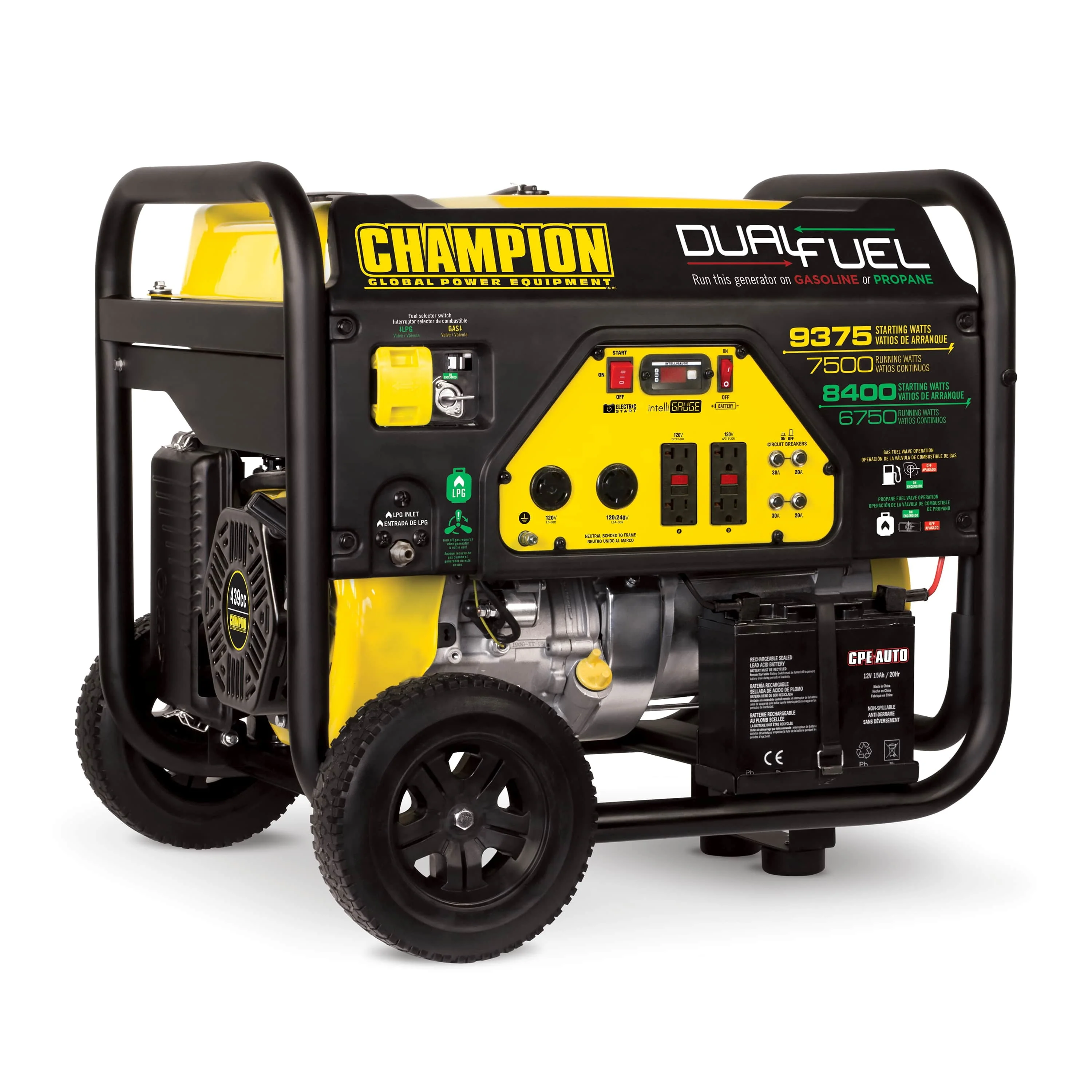 Champion Power Equipment 9375/7500 Watts Dual Fuel Portable Generator with Electric Start
