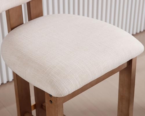 26’’ Tall Farmhouse Kitchen Bar Stools Set of 4, Modern Counter Stools with Backs Beige Linen Upholstered Bar Height Chairs with Hardwood Frame, Counter Height Island Wood Barstools for Kitchen Island