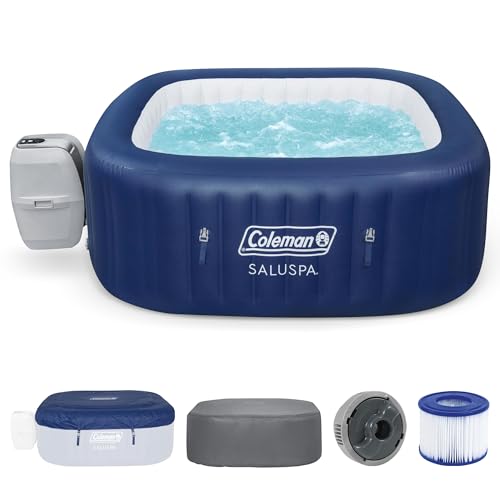 Coleman SaluSpa AirJet 4 to 6 Person Inflatable Hot Tub Square Portable Outdoor Spa with 140 Soothing AirJets and Insulated Cover, Gray