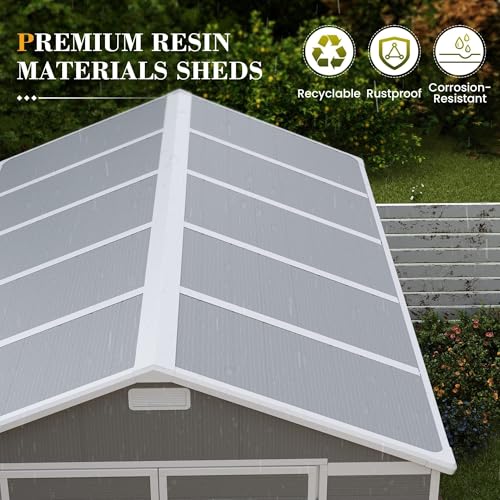 UDPATIO Outdoor Storage Shed 6 x 6 FT, Resin Garden Sheds with Floor Plastic Patio Outdoor Storage Shed with Lockable Door for Tool, Bike, Garbage Gray White