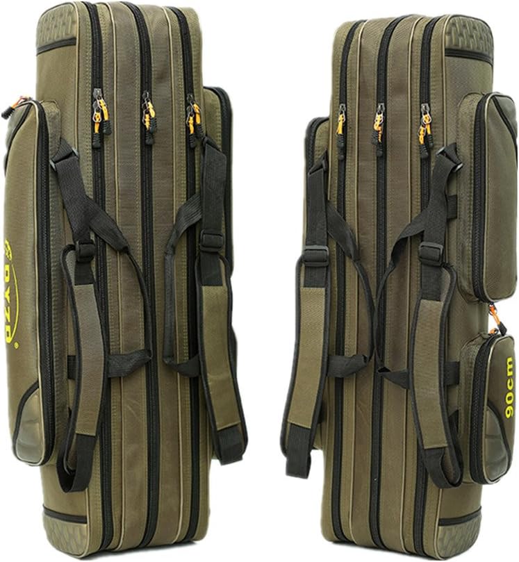 UNISTRENGH 3 Layers Portable Folding Fishing Rod Carrier Reel Case Bags Fish Pole Tools Storage Bag Case Pro Gear Tackle for Shoulders,Handles