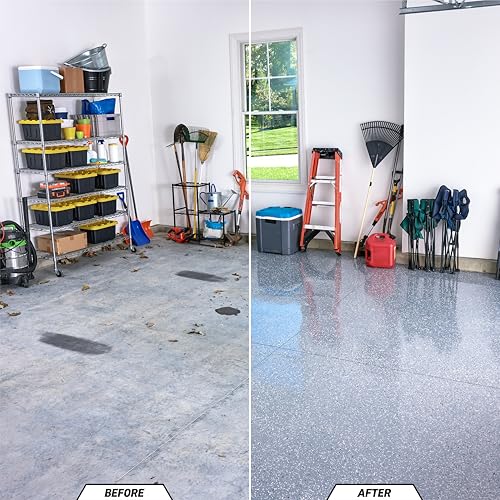 Gorilla Epoxy Garage Floor Coating (7 pc) Kit, 1-Car, Concrete Flooring, 100% Solids, Superior Adhesion, Incredibly Durable High Gloss Gray Finish, 275 sq. ft. Coverage