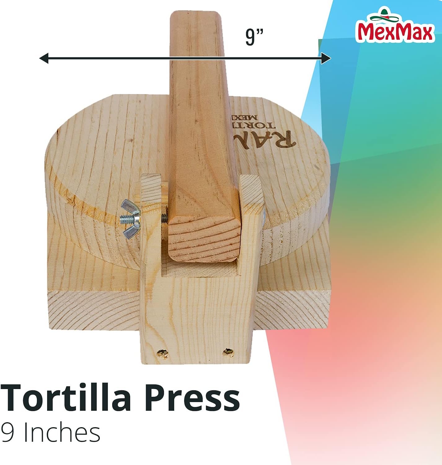 CHAMPS 9 Inch Wooden Tortilla Presser to Make Thin and Flat Discs for Homemade Mexican Tortillas, Dumpling, Roti or Empanadas - Round Prensa de Tortilla de Madera for Your Home and Business