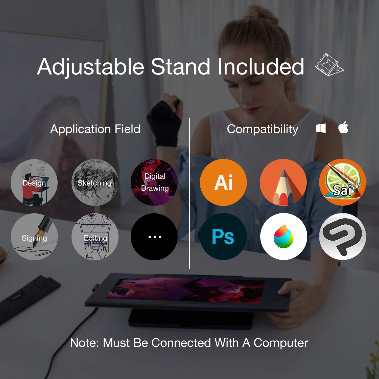 Artisul D16PRO 15.6’’ Pen Display Graphics Drawing Monitor with Stand Battery-Free Pen,Supports 60°Tilt,1920 x 1080 FHD Graphic Drawing Tablet with Screen and Stylus, Powerful On-The-go Performance