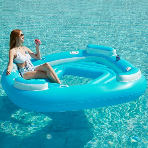 Jasonwell Floating Island Pool Float - Inflatable 4-Person Swimming Pool Lounger Raft River Lake Floaties Relaxation Water Floats with Cupholders Big Multi Person Tropical Party Toys for Adults Kids