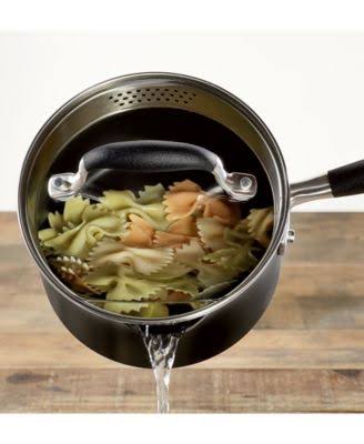 Anolon Advanced Onyx Hard Anodized Nonstick 2 qt. Covered Straining Saucepan with Pour Spouts