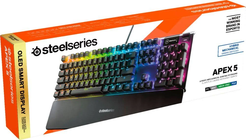 SteelSeries - Apex 5 Wired Gaming Hybrid Mechanical Blue Switch Keyboard with RGB Back Lighting - Black