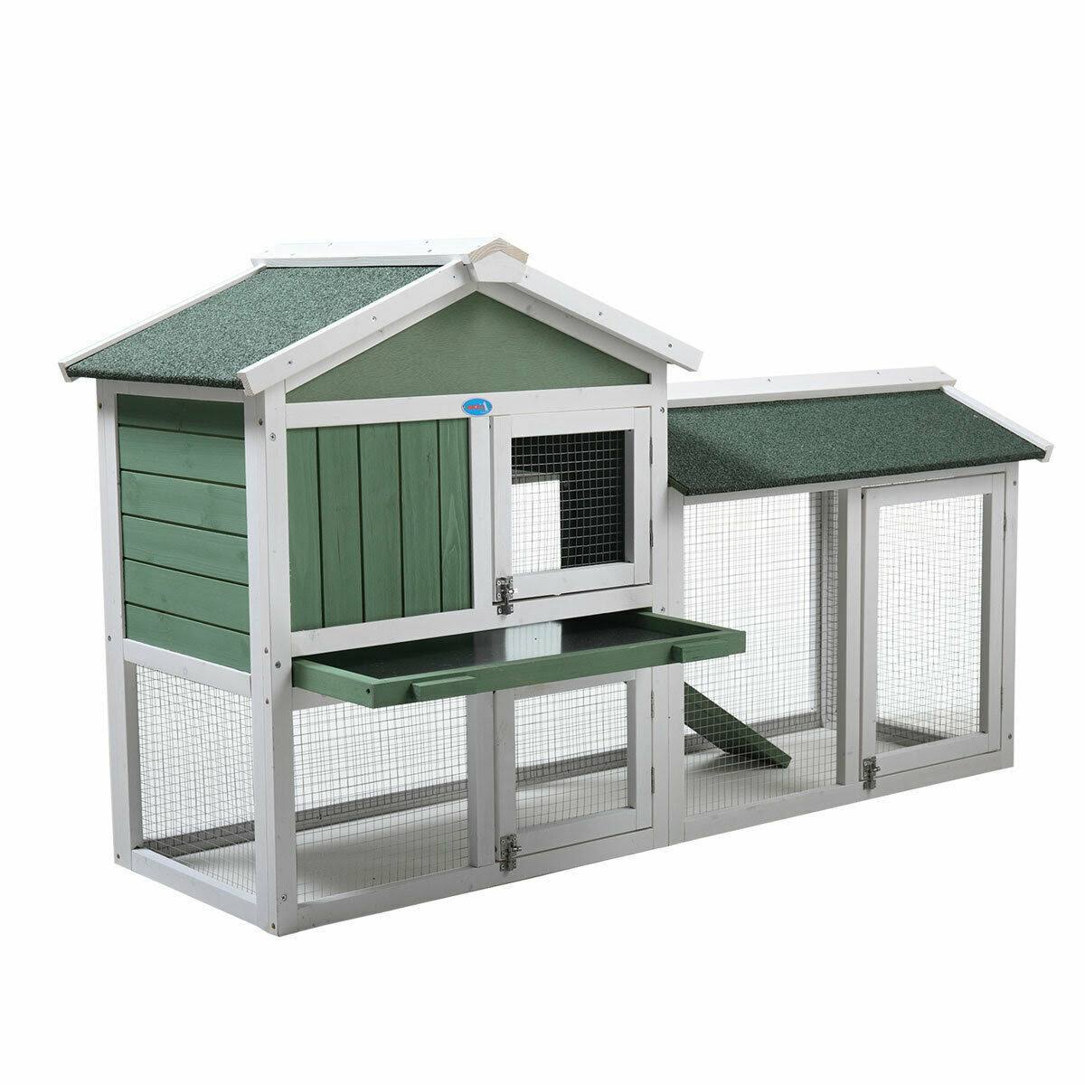coziwow 2 Story Outdoor Wooden Chicken Coop Rabbit Hutch House Small Pet Poultry Cage-Gray u0026 White