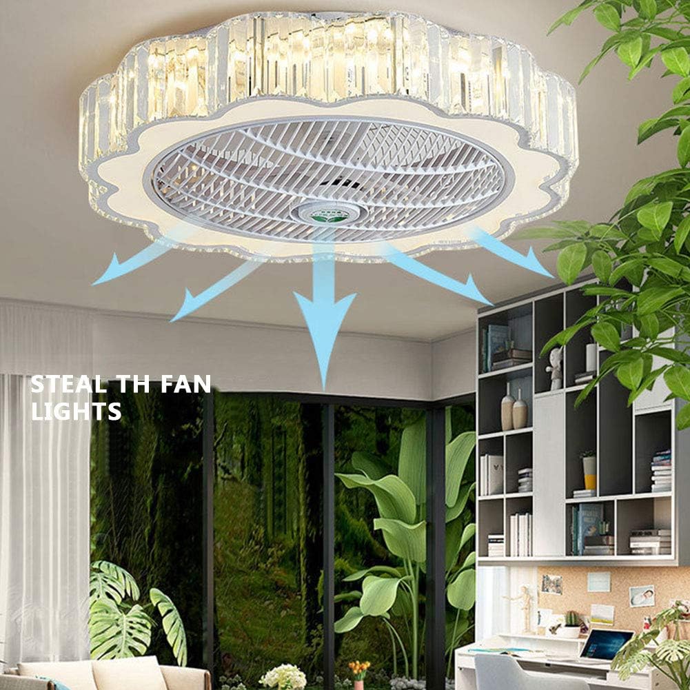 TFCFL 23" Ceiling Fan with Lights, Modern Invisible Acrylic LED Enclosed Ceilings with Remote Control 3-Color 6-Speed Quiet Copper Motor Fan for Bedroom Children's Room (White)