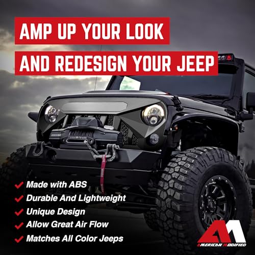 American Modified Gladiator Vader Easy Installation Front Grille Cover Compatible with Jeep Wrangler 2007 to 2018, JK/JKU, Rubicon, and Sahara Sport, Matte Black