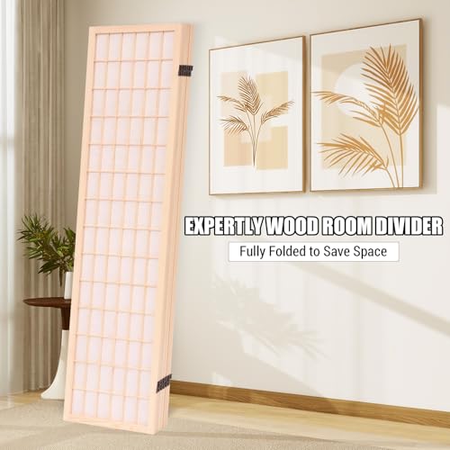 Freestanding Japanese Shoji Screen Room Divider 6 Panels – 5.6FT Tall Foldable Wooden Privacy Partition for Home, Office, Garden & Meditation Space (67" H)