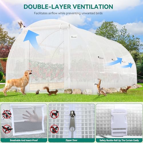 YITAHOME 20x10x6.5ft Greenhouses Large Walk-in Green House Heavy Duty Tunnel Green Houses Outdoor Portable Plant Gardening Upgraded Galvanized Steel Frame Zipper Doors 5 Crossbars Garden, Green