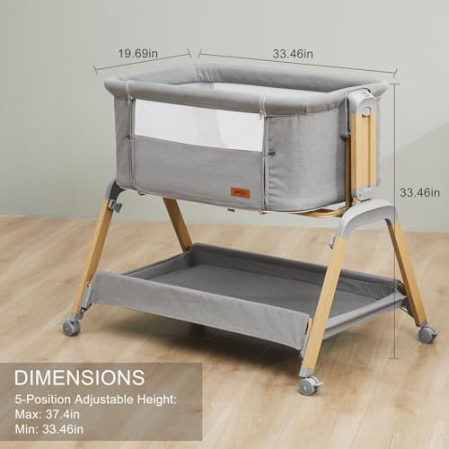 3 in 1 Baby Bassinet, Rocking Bassinets with Comfy Mattress and Wheels, Adjustable Height Bassinet Bedside Sleeper, Easy Folding Portable Crib for Newborn (Navy Blue)