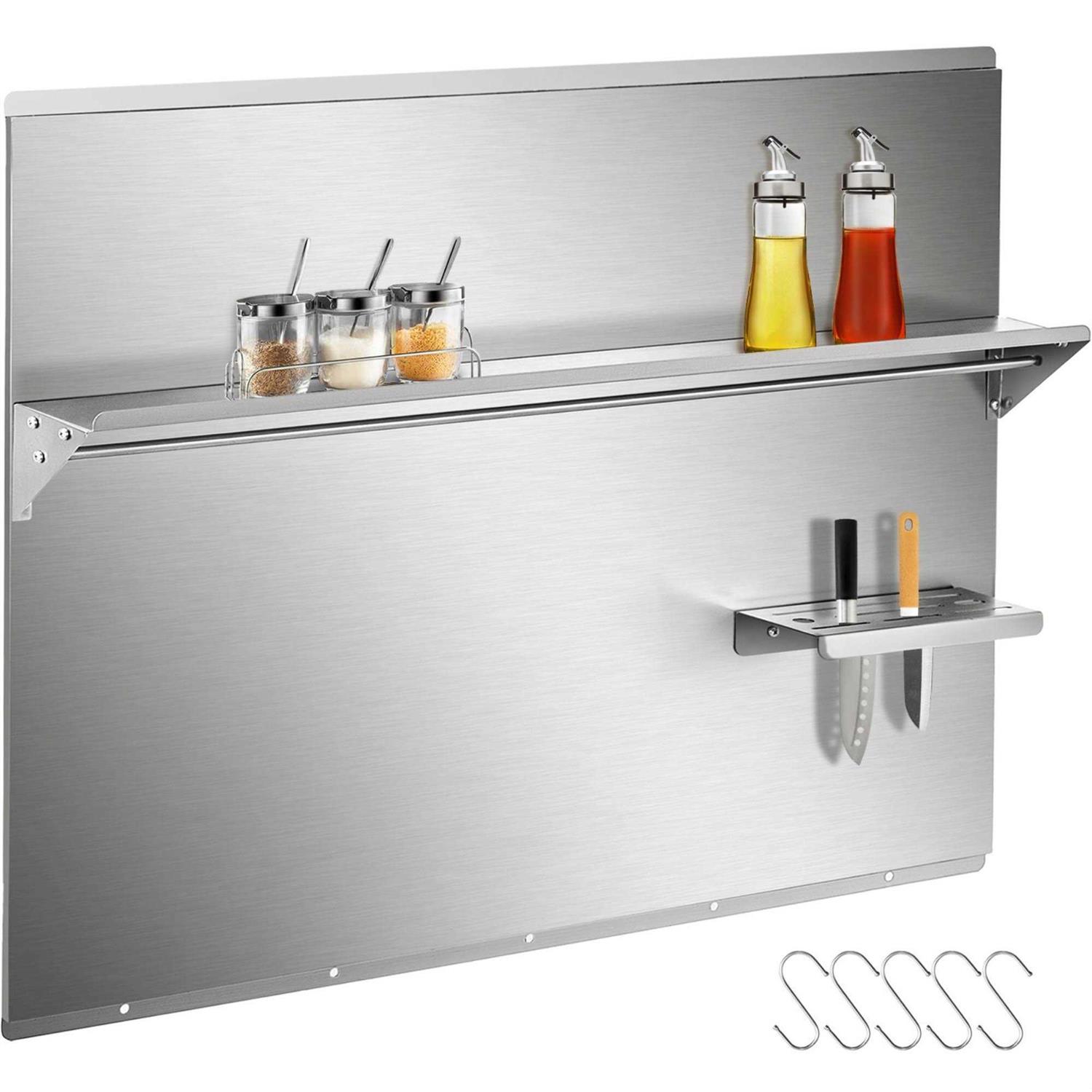 VEVOR Range Backsplash with Shelf 29.5 inch Range Hood Wall Shield Stainless Steel Backsplash Silver Splash Plate for Range Hood Stainless DYB36X29.5YC00001V0