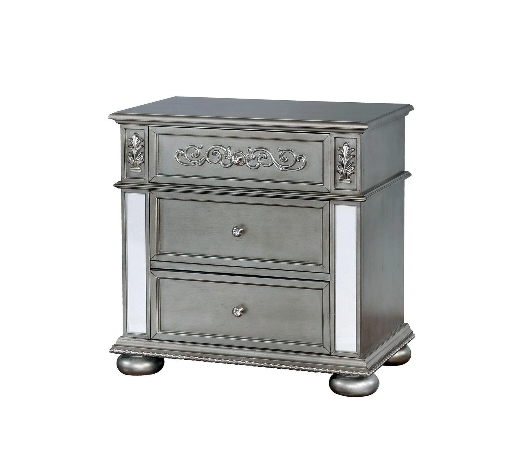 Glam Silver Solid Wood King Bedroom Set 5pcs FOA CM7194 Azha