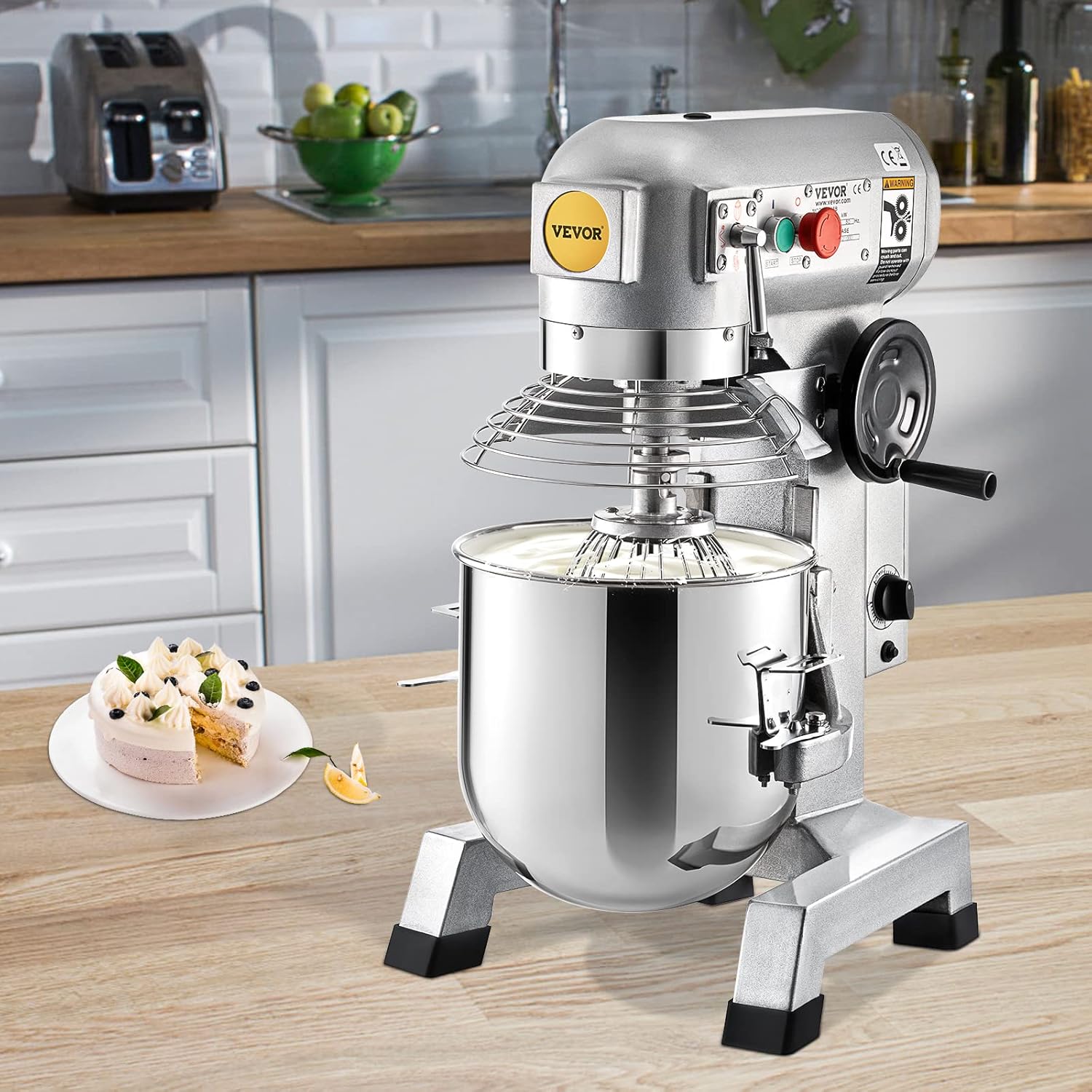 VEVOR Commercial Mixer, Commercial Food Mixer 10Qt Stainless Steel Bowl, 450W Commercial Stand Mixer with 3 Speeds Adjustable, Dough Hook Whisk Beater Included, Perfect for Bakery Pizzeria, Silver