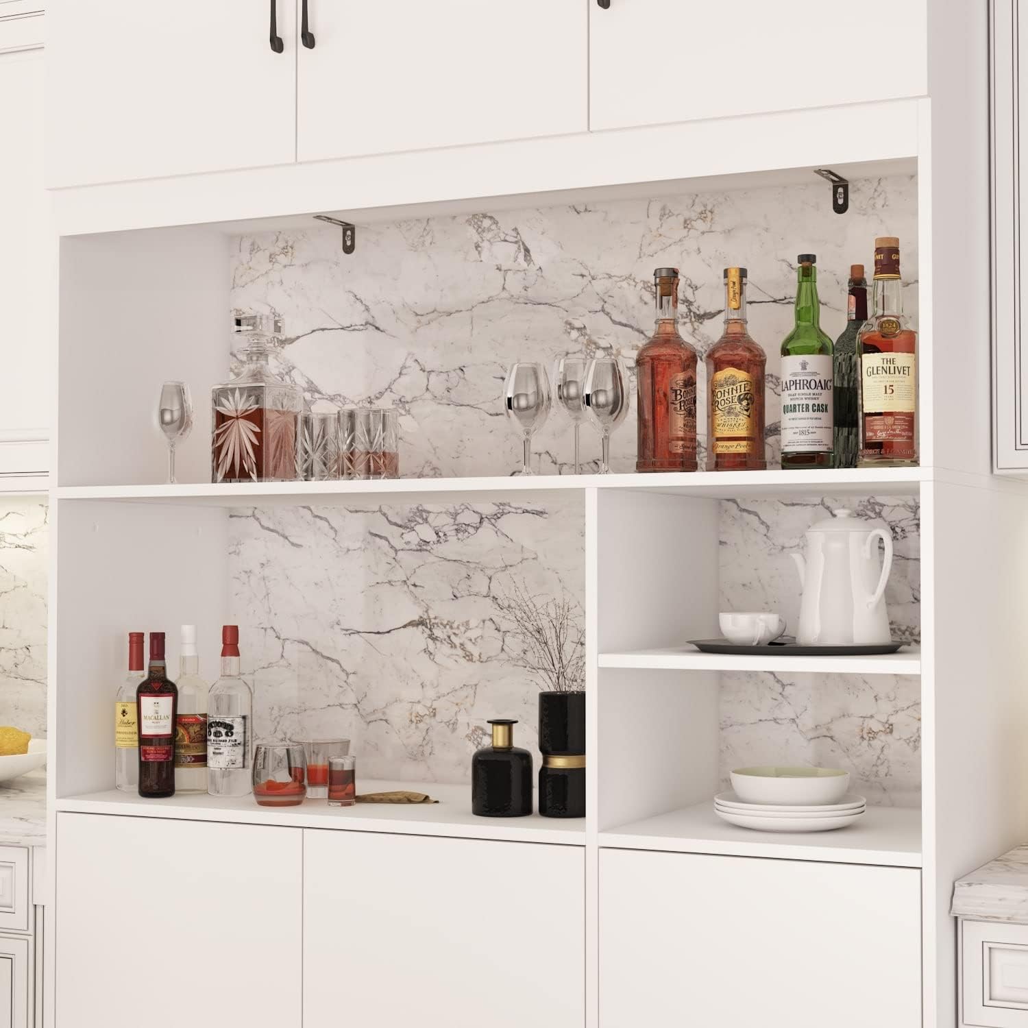 78" Kitchen Pantry Storage Cabinets with Hutch Buffet White Wood