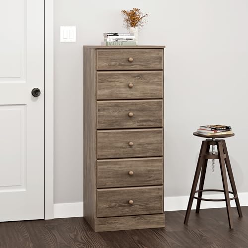 Prepac Sonoma 6 Drawer Dresser for Bedroom, Tall Chest of Drawers, Bedroom Furniture, Clothes Storage and Organizer, 19" D x 23.25" W x 52.75" H, Black