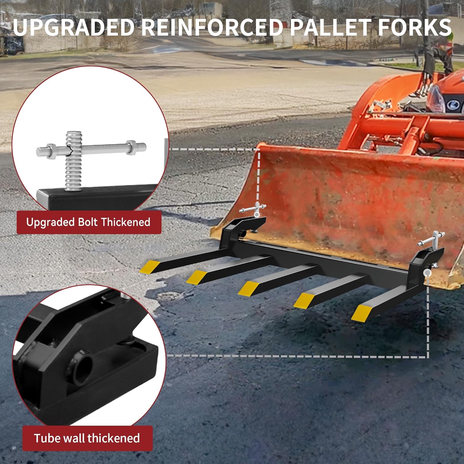 YITAMOTOR Clamp on Debris Forks Fits 48'' Bucket, 2500 lbs Heavy Duty Quick Attach Pallet Forks for Tractor Loader Skid Steer