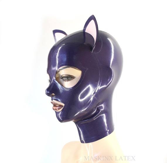 Latex Rubber Cat Hood with Attached Ears