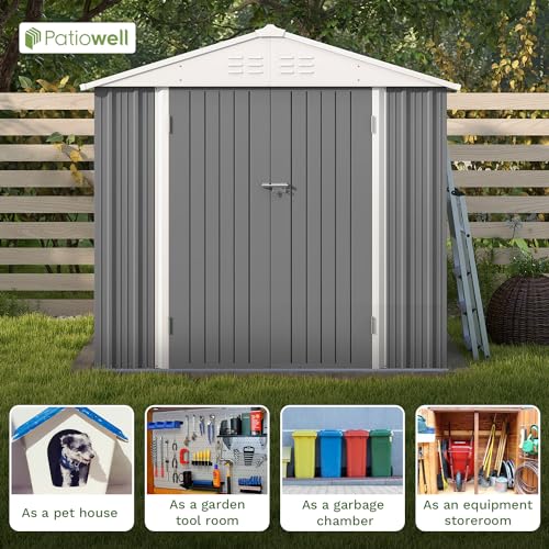 Patiowell 3 x 3 FT Outdoor Storage Shed,Small Garden Tool Storage Shed with Sloping Roof and Single Lockable Door, Outdoor Shed for Backyard Garden Patio Lawn, Grey