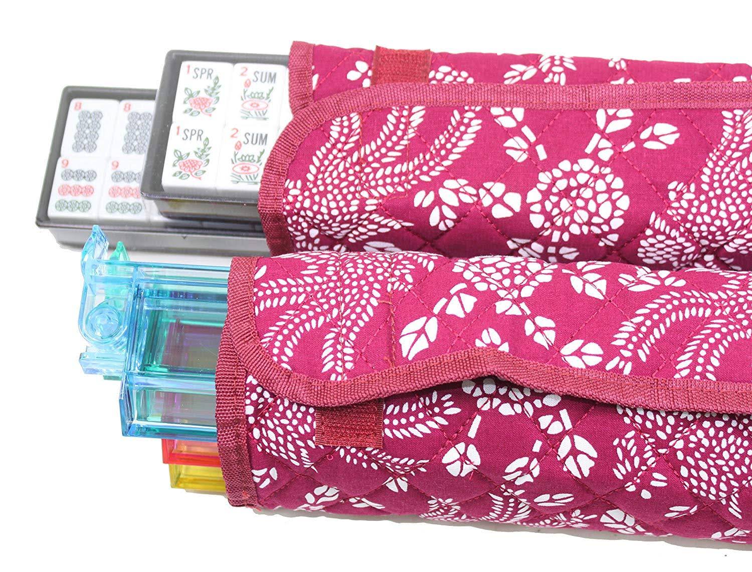 166 Tiles American Mahjong Set Violet Red Phoenix Soft Bag 4 Color Pushers/Racks Easy Carry Western Mahjongg