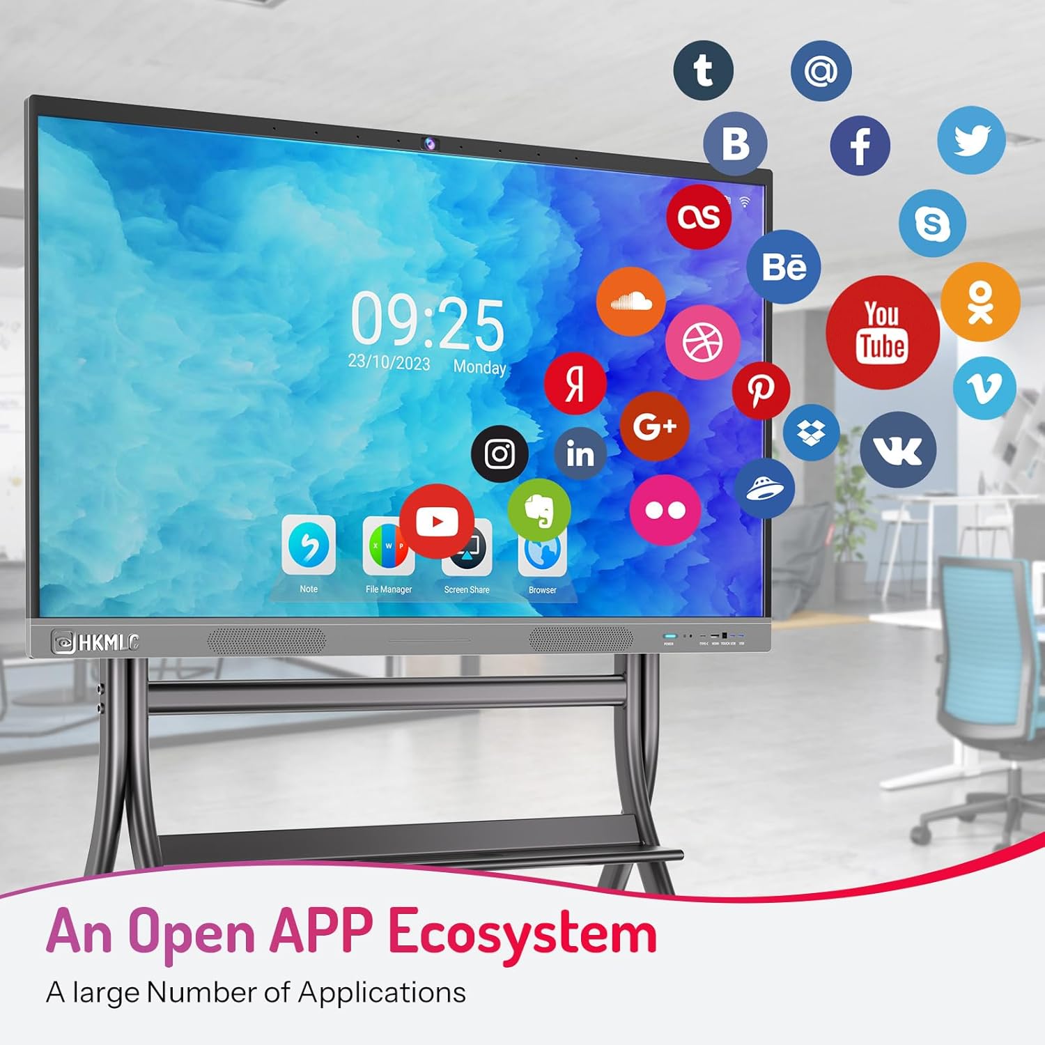 HKMLC Smart Board, 55" Interactive Whiteboard Built-in 4800MP Camera with Stand, All-in-One Digital Whiteboard with 4K UHD TouchScreen for Classroom Home Business Office