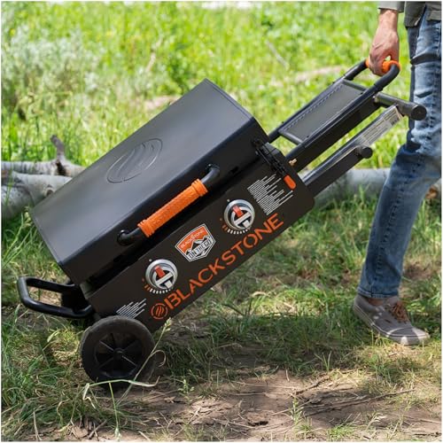 Blackstone 22” On The Go Scissor-Leg Griddle with Two Burners -Stainless Steel Gas Griddle with Hood, Wheels, Side Shelf –Heavy Duty Outdoor Stainless Steel Griddle for Backyard, Patio Camping –1935