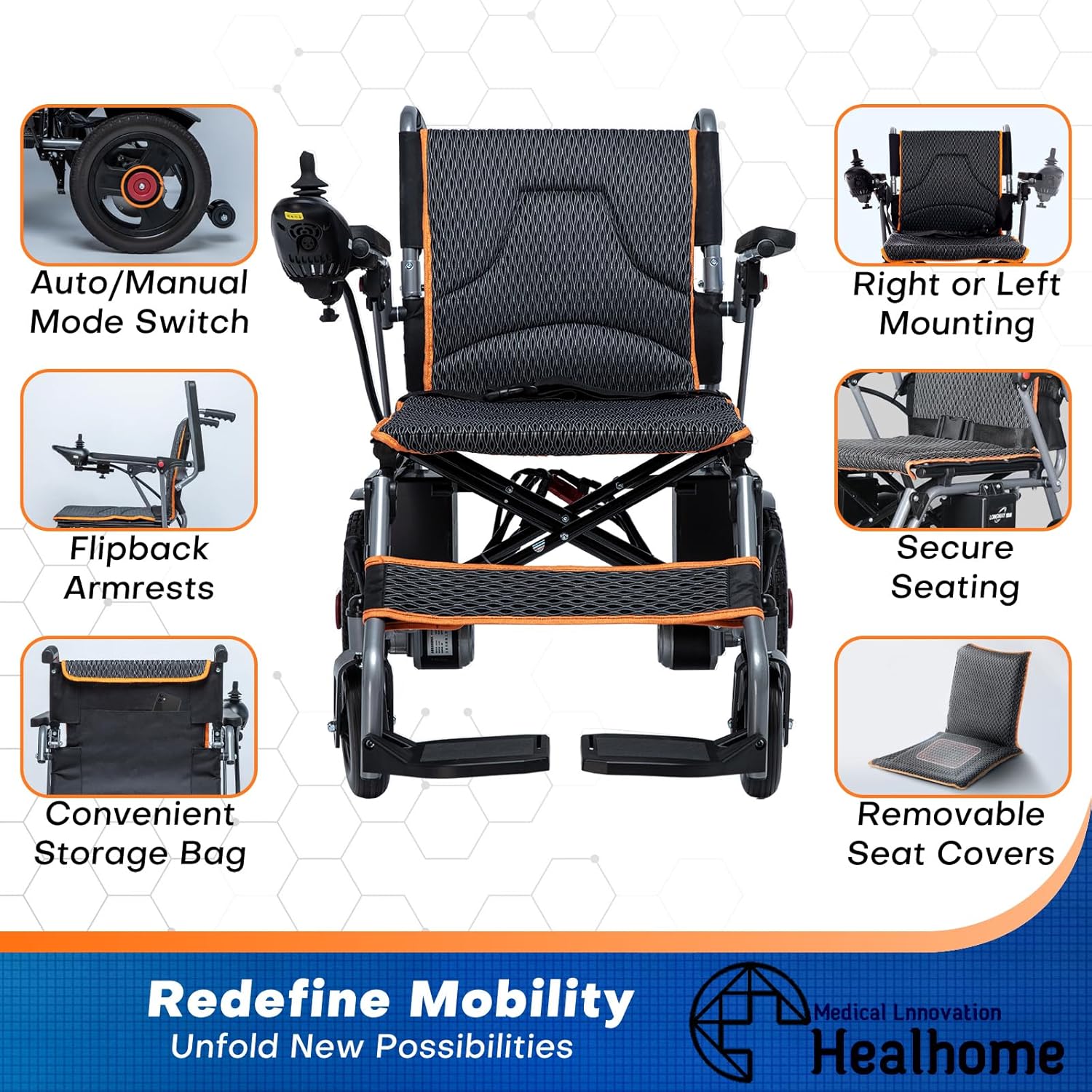 Lightweight Foldable Electric Wheelchairs for Adults, Portable Motorized Wheelchair for Senior, Up to 9 Miles Range, Easy to Use, Ships from USA, Black 66 pounds
