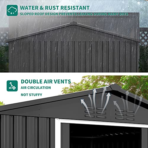 DWVO 10x8 FT Outdoor Storage Shed - Spacious Garden Tool Shed with Lockable Door - Durable Metal Yard Shed for Garden, Patio, and Backyard (Dark Gray)