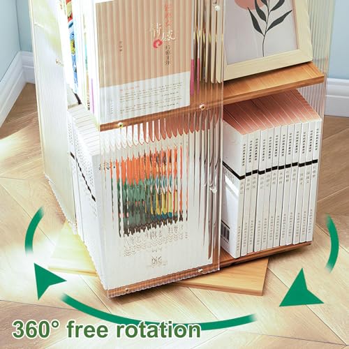 360° Rotating Bookshelf Tower, Acrylic Book Display Case, Revolving Bookcase for Kids & Adults, Space-Saving Swivel Storage Rack for Bedrooms, Living Rooms, Game Rooms, 4layer, A-style