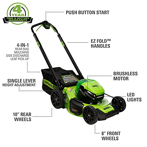 Greenworks 80V 21" Cordless Battery Push Lawn Mower,730 CFM Cordless Battery Leaf Blower,Combo Kit w/(1) 4Ah Battery & (1) 4A Rapid Charger