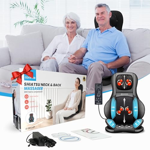 COMFIER Shiatsu Neck Back Massager with Heat, 2D ro 3D Kneading Massage Chair Pad, Adjustable Neck Massage,Seat Massager for Full Body Relaxation, Christmas Gifts for Dad Mom Women Men,Dark Gray