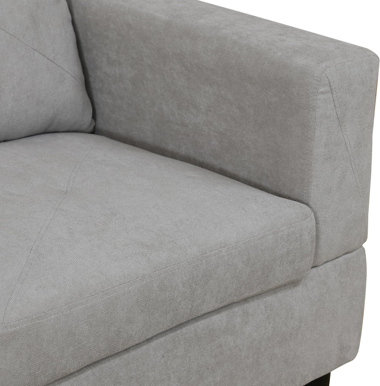 97" L-Shaped Corner Sofa with Left Chaise & Movable Storage Ottoman, 6 Seat Flannelette Fabric Sectional Couch, Wood Legs & Frame, Modern Modular Sofa&Couches for Living Room, Apartment