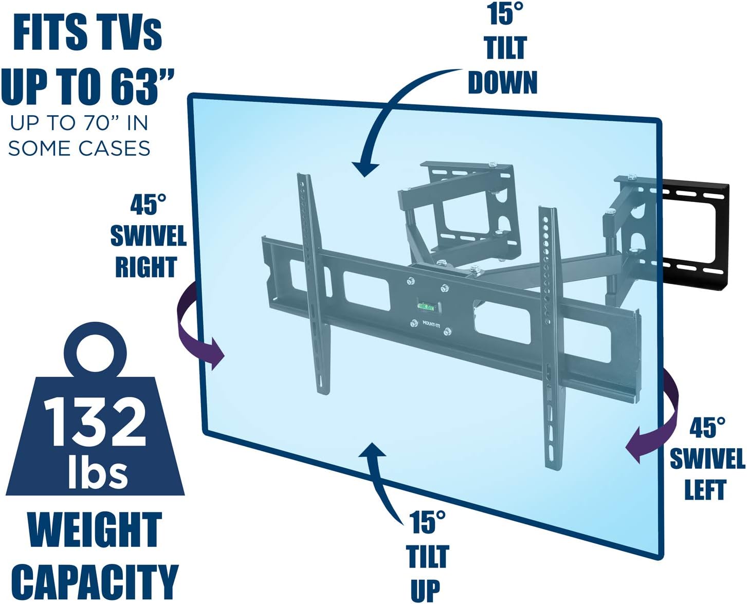 Mount-It! Corner TV Mount | Premium Swivel Full Motion Caddy Corner Wall Bracket for 37-63 inch Flat Panel Screens VESA up to 800x400, 132 lb Capacity, Black Pack of 2